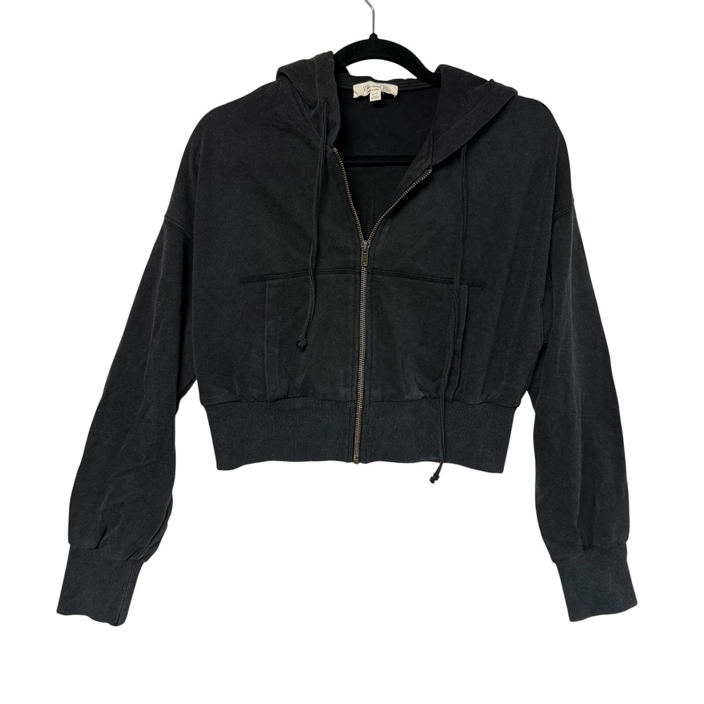 Doe and Rae Womens Faded Black Cropped Zip Up Hoodie Sweatshirt Medium 10610J